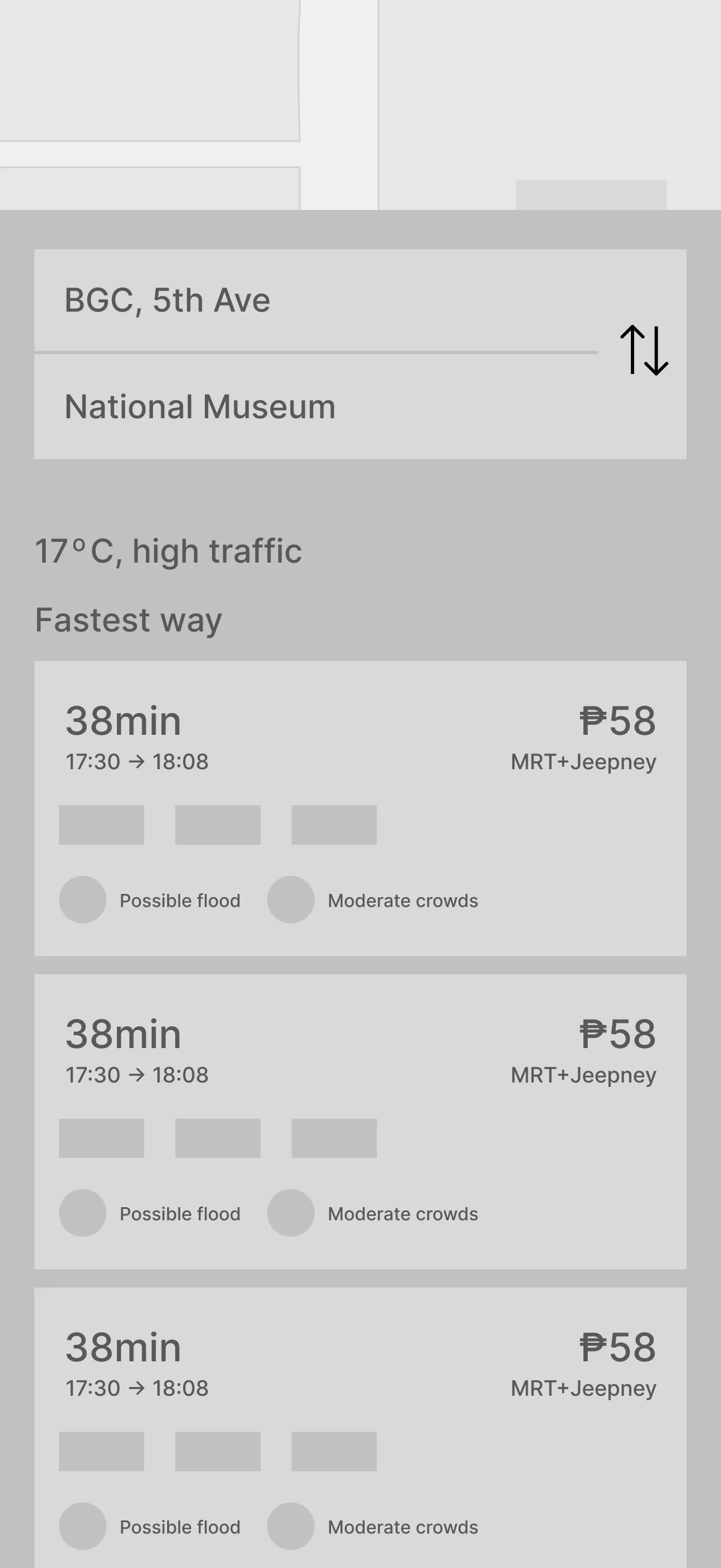 Mid-fi wireframe choose the route