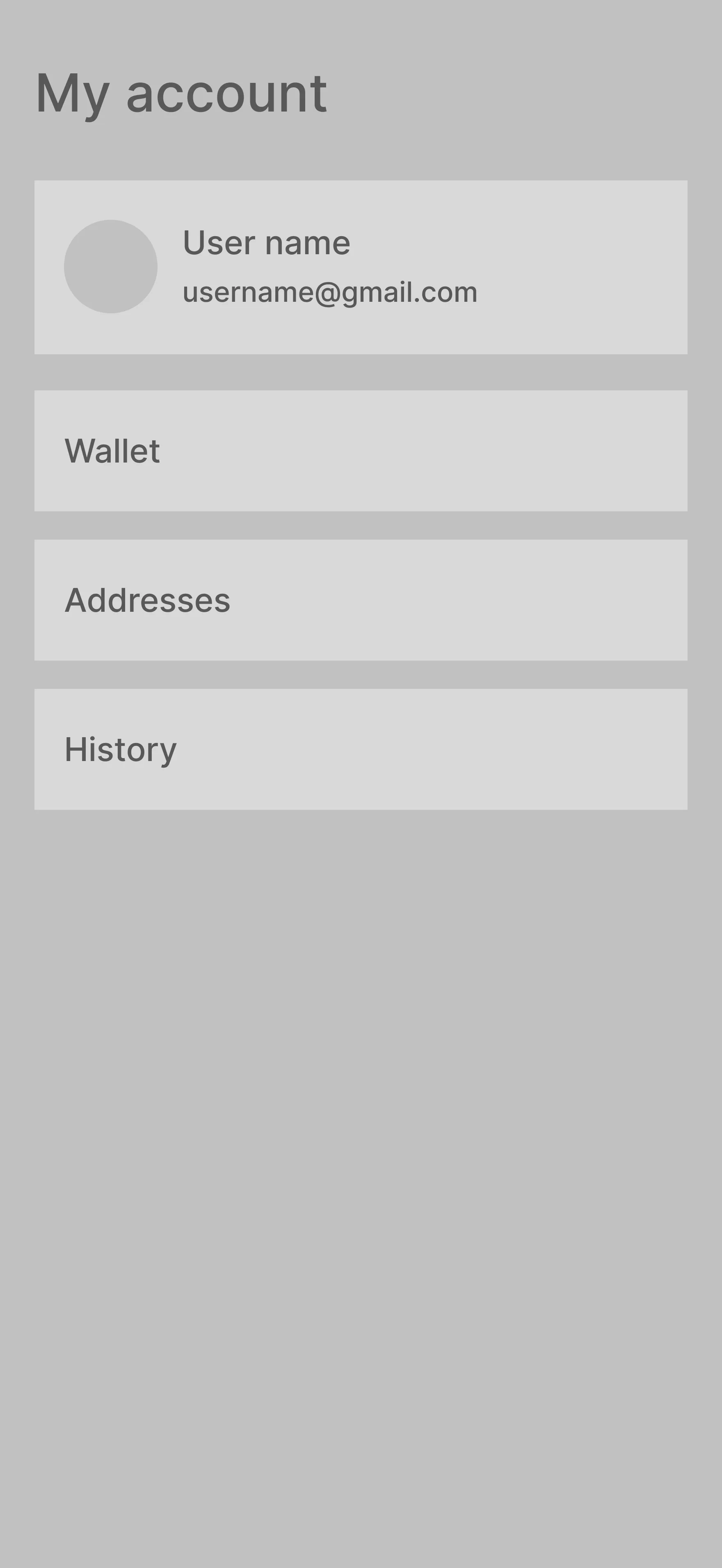 Mid-fi wireframe account