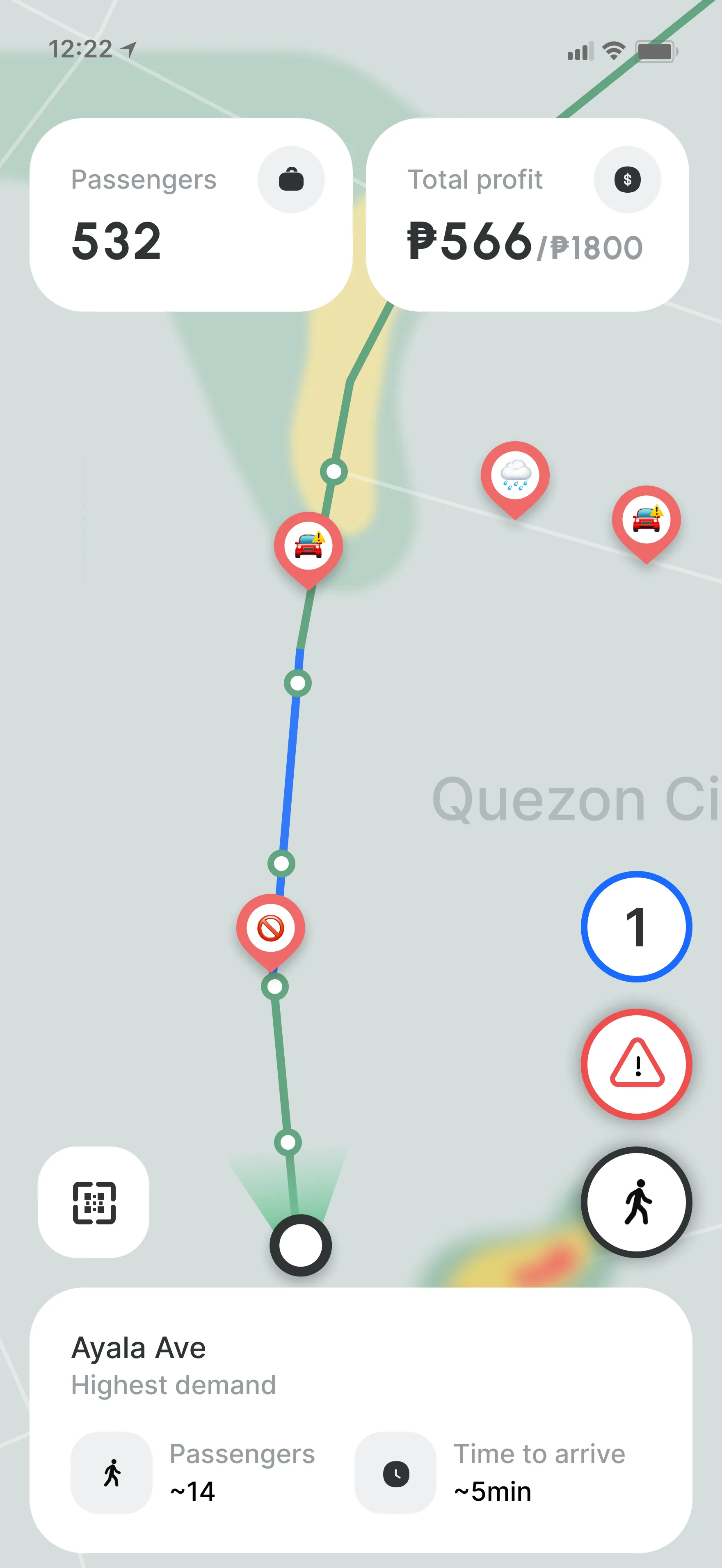 Driver route and demand screen