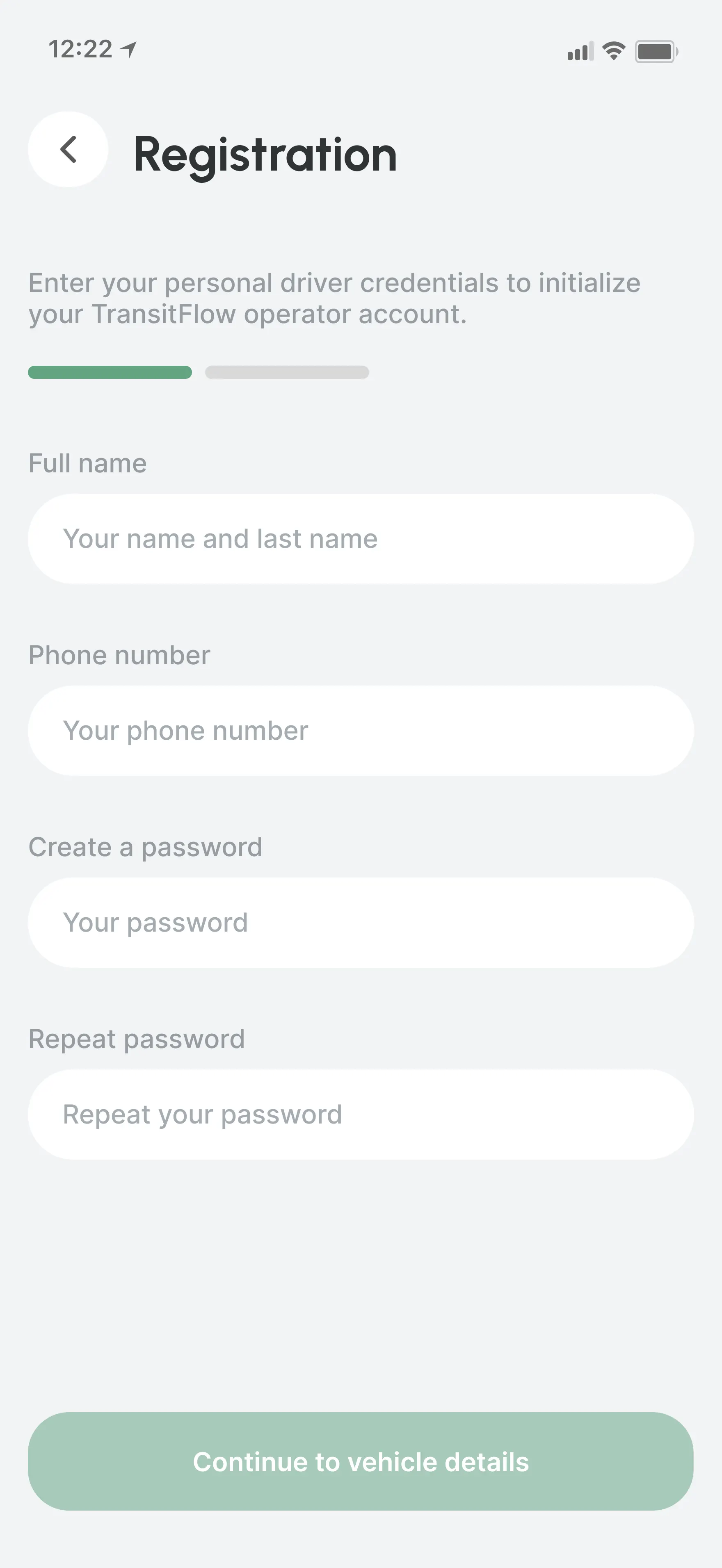 Driver registration screen 1